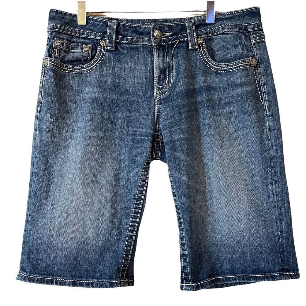Miss Me Shorts Size 31 Womens Easy Bermuda Denim Mid Rise Crystals Bling Studs